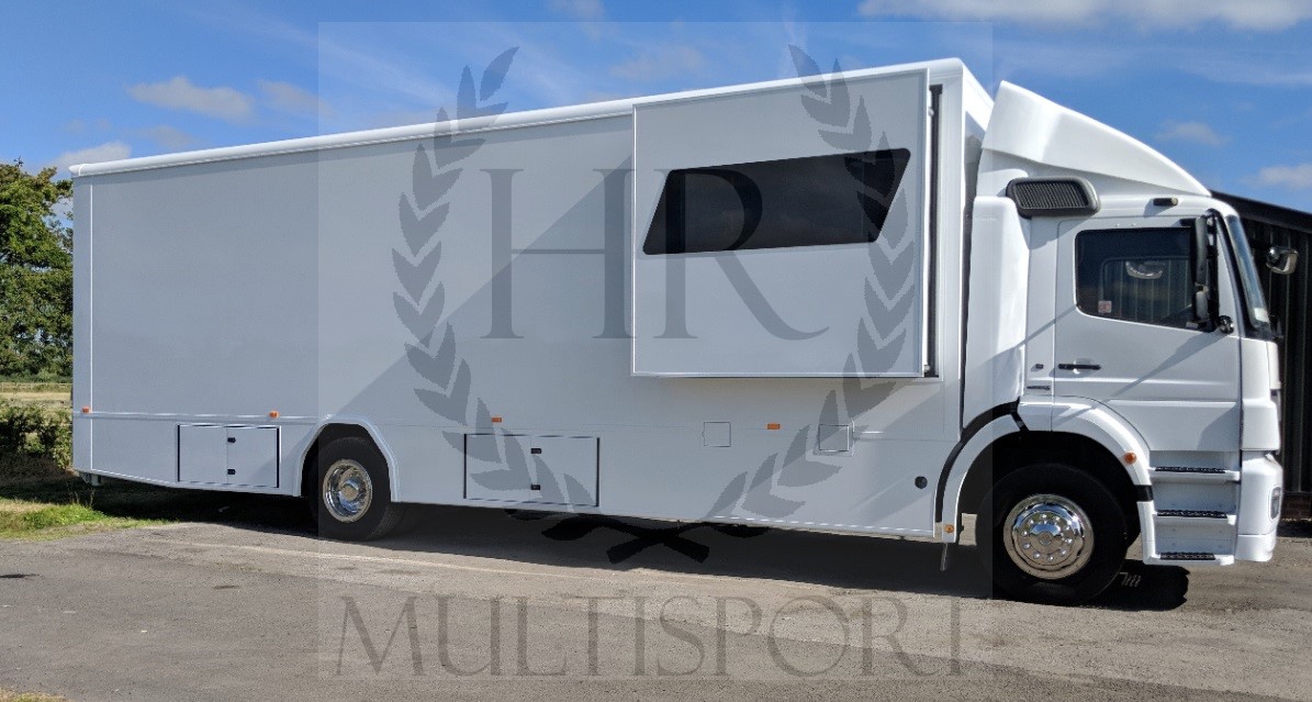 Mercedes Race transporter with 2500kg tail lift /Office & slide out ...